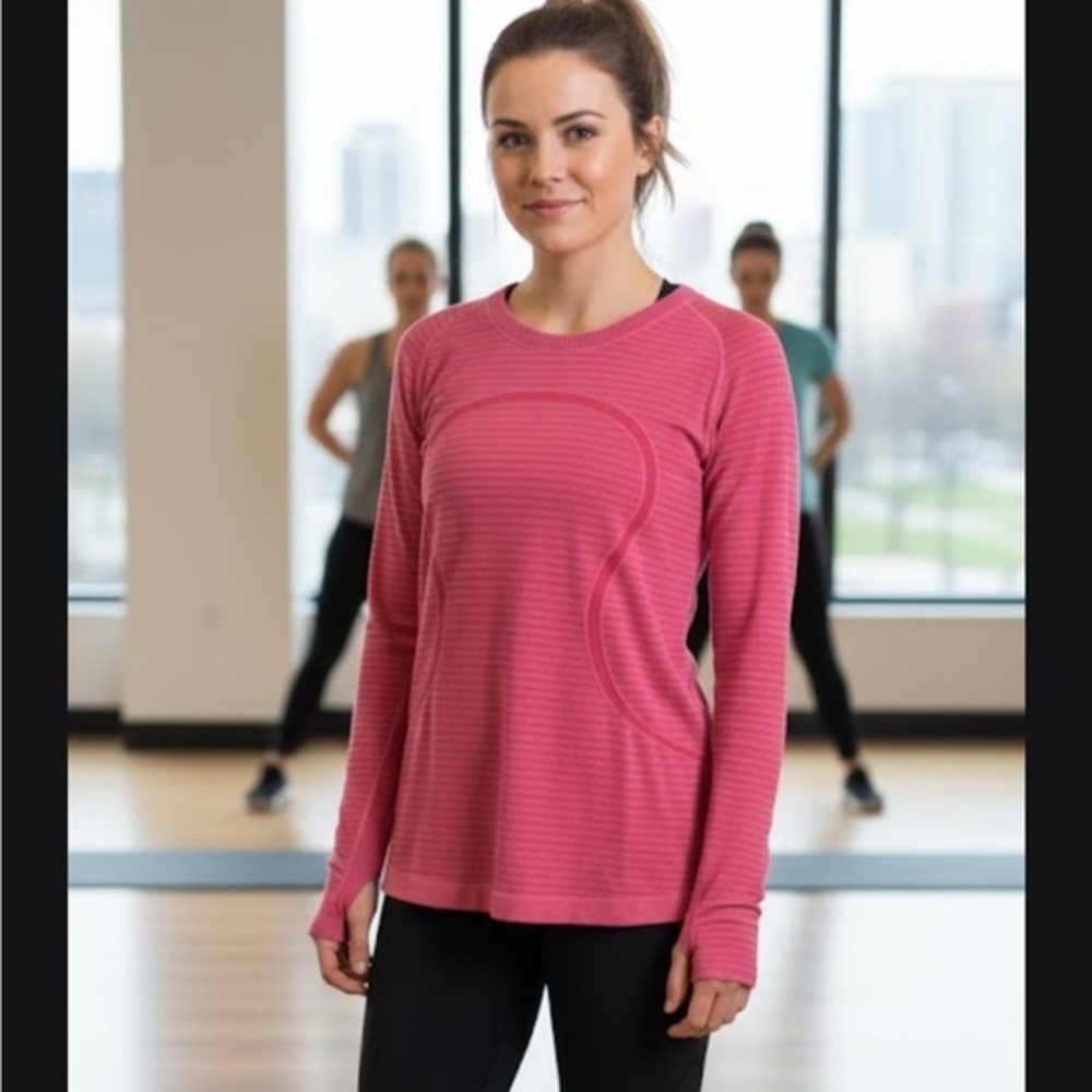 Lululemon Athletica Pink Striped Long Sleeve Top